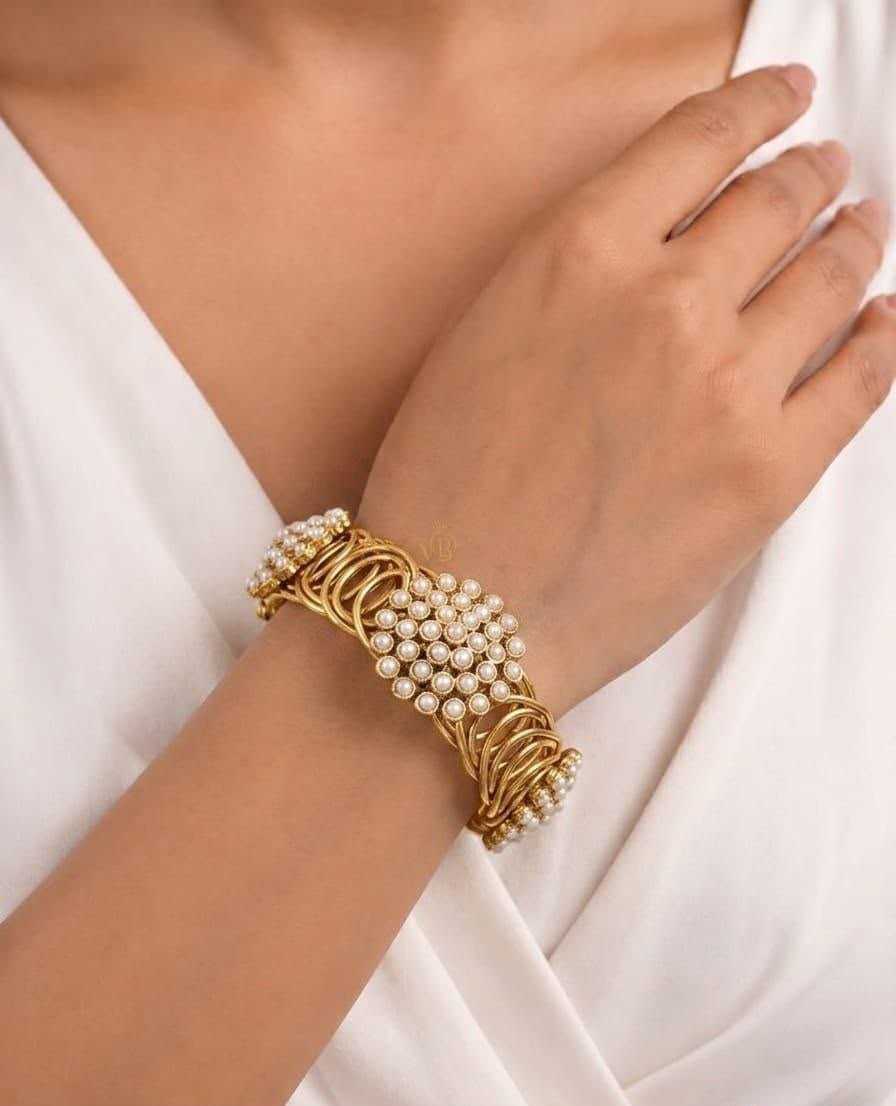 Wire-Wrapped Cuff with Pearl Cluster