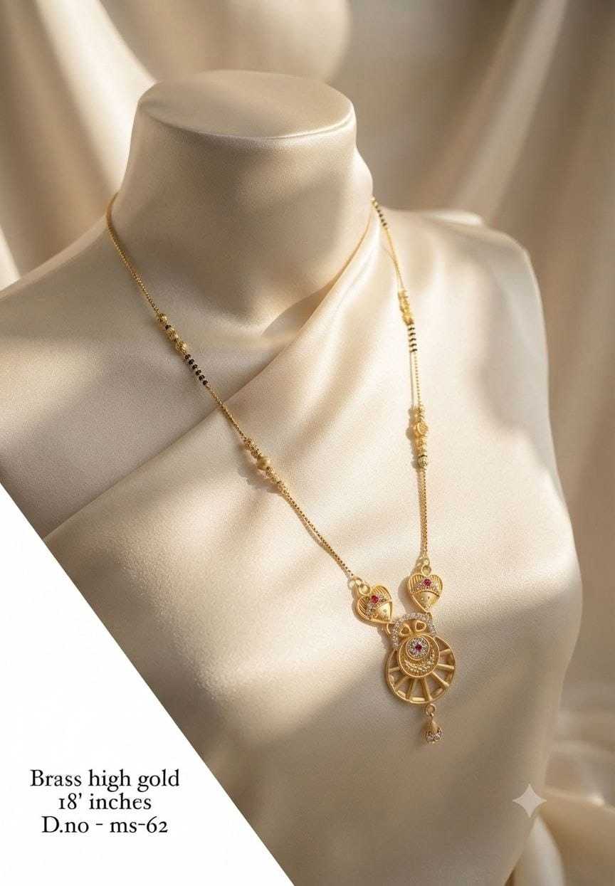 18-Inch Filigree Pendant Mangalsutra with Red Stones