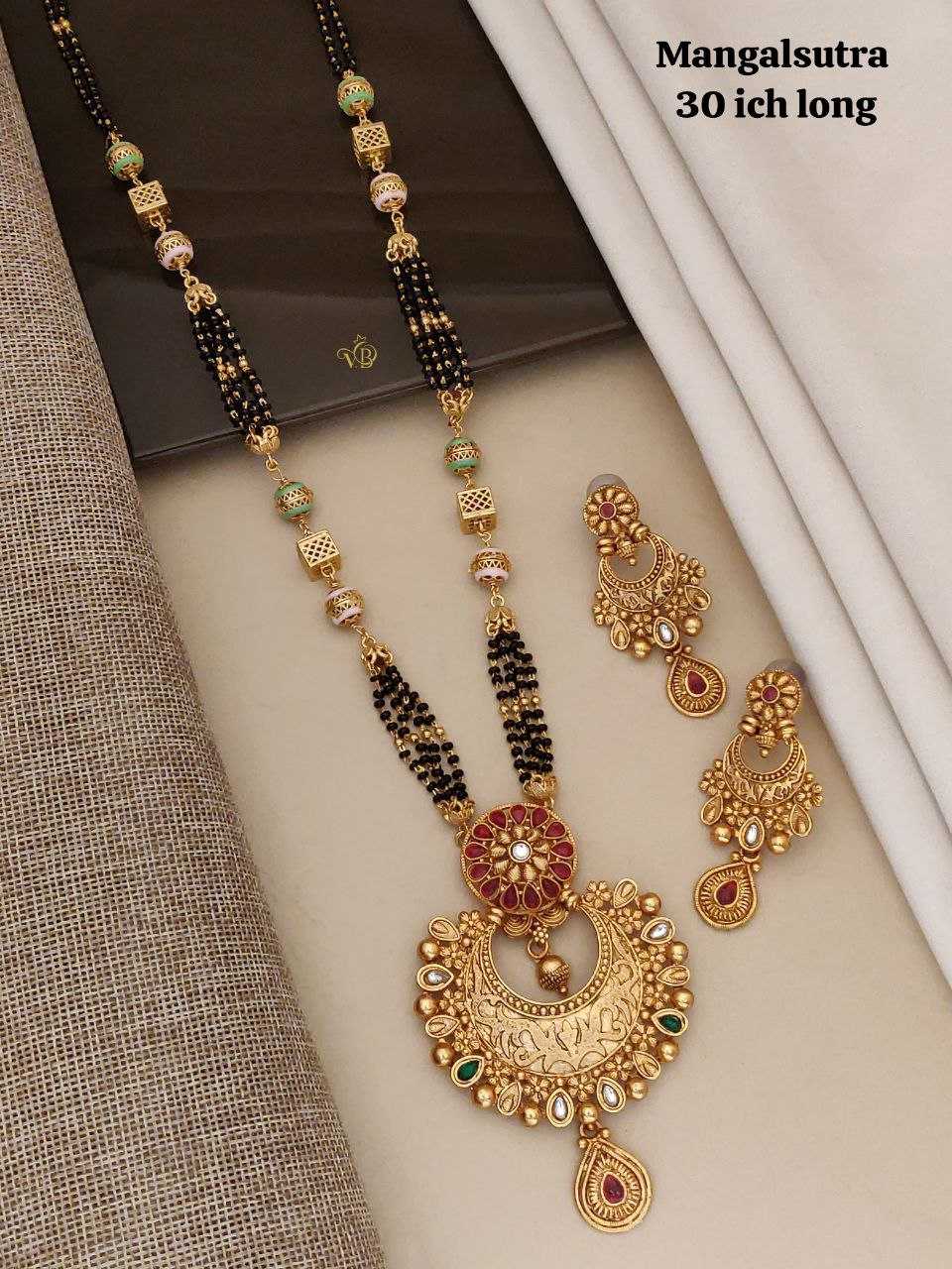 30 Inch Rajwadi Mangalsutra with Chand Pendant and Earrings