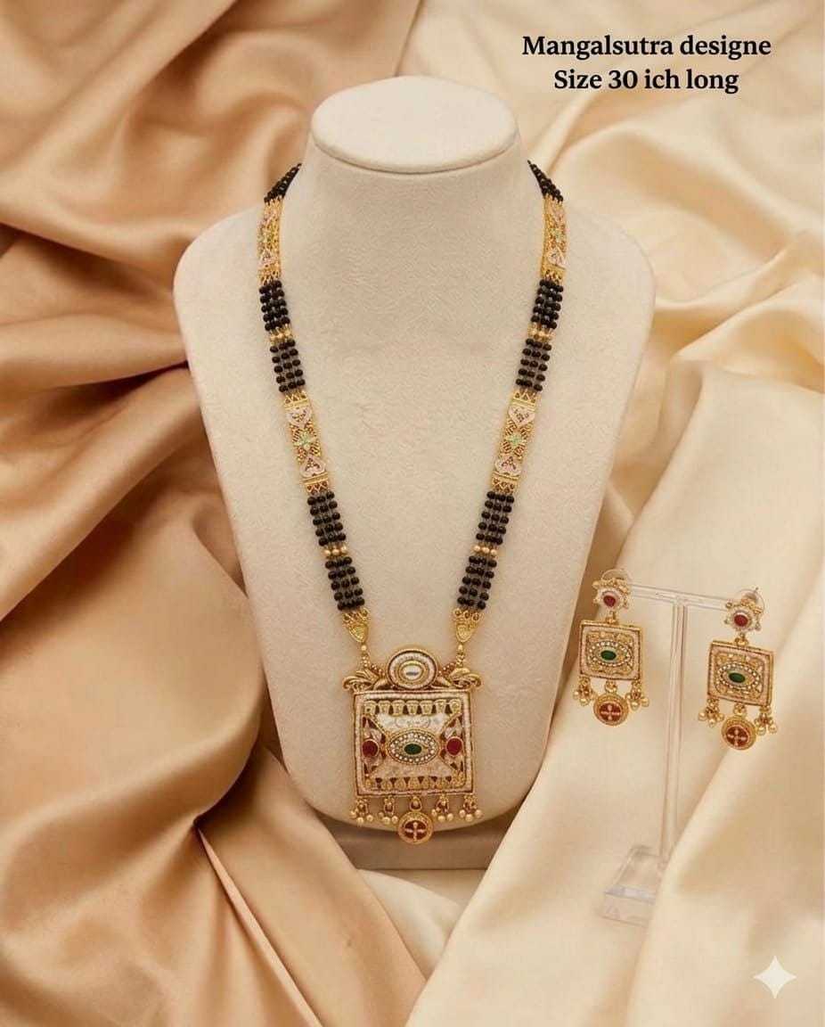 30 Inch Rajwadi Mangalsutra with Kundan Pendant and Earrings