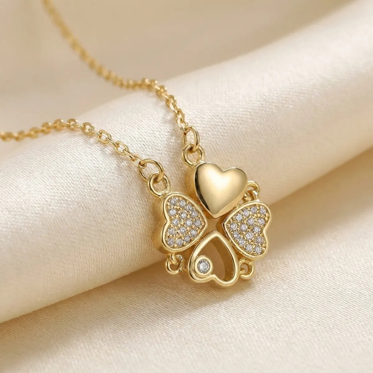 18K Gold Plated Anti Tarnish Magnetic Heart Pendant Necklace Chain