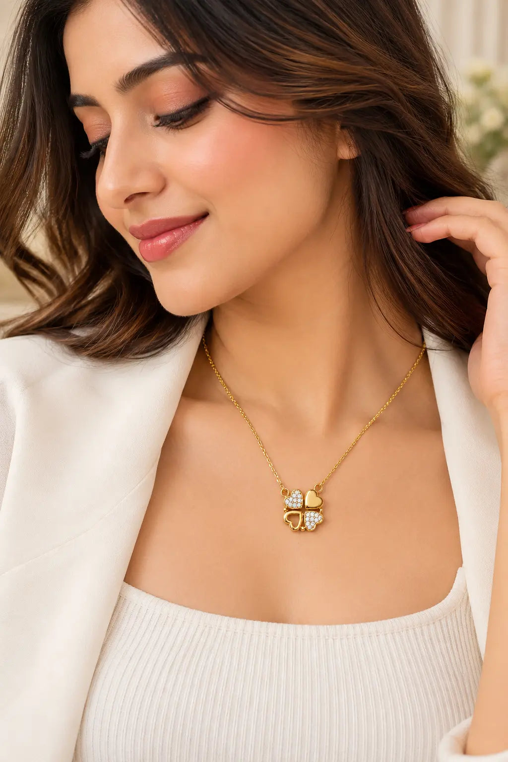 18K Gold Plated Anti Tarnish Magnetic Heart Pendant Necklace Chain