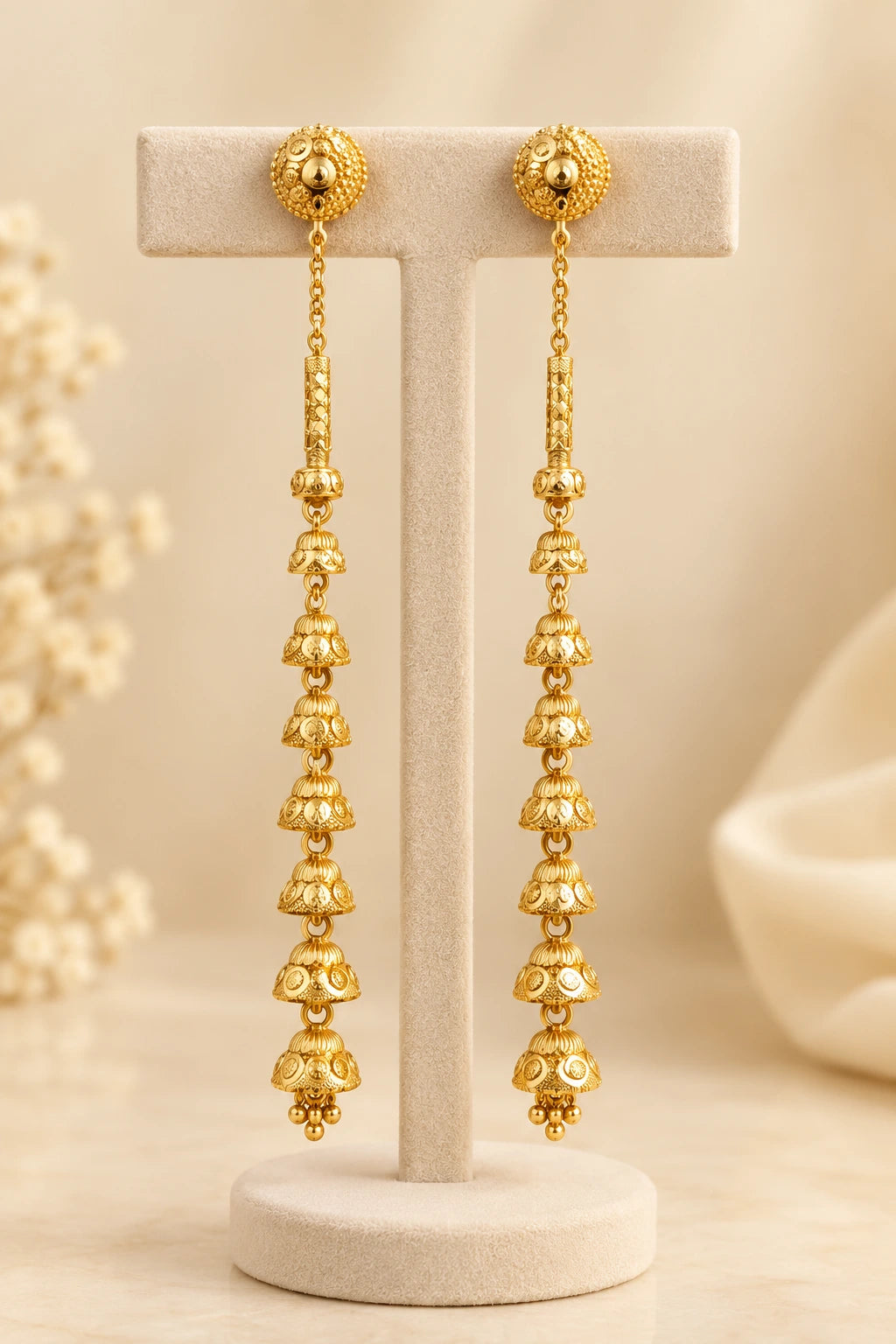 One Gram Gold-Plated Detachable Long Sui Dhaga Jhumka Earrings for Women