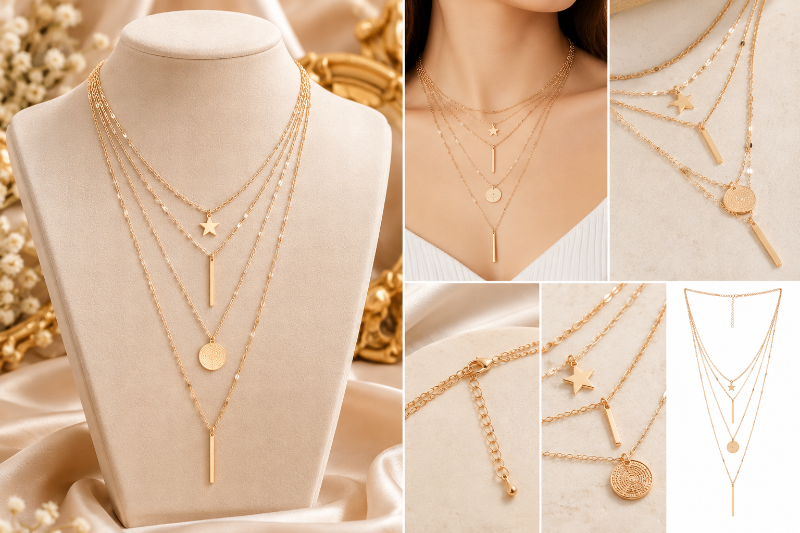 Gold-Tone Star & Coin Four-Layer Necklace