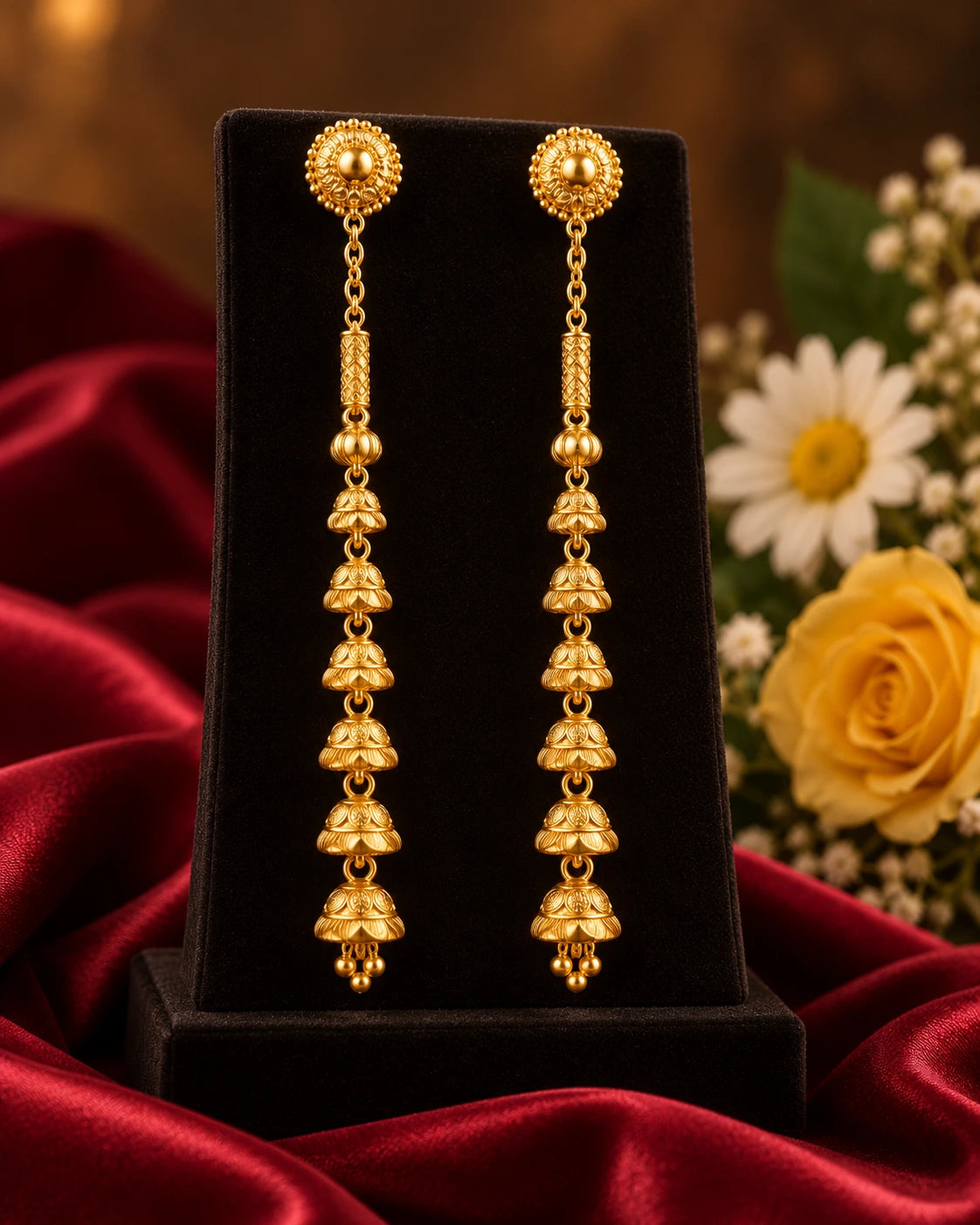 One Gram Gold-Plated Detachable Long Sui Dhaga Jhumka Earrings for Women