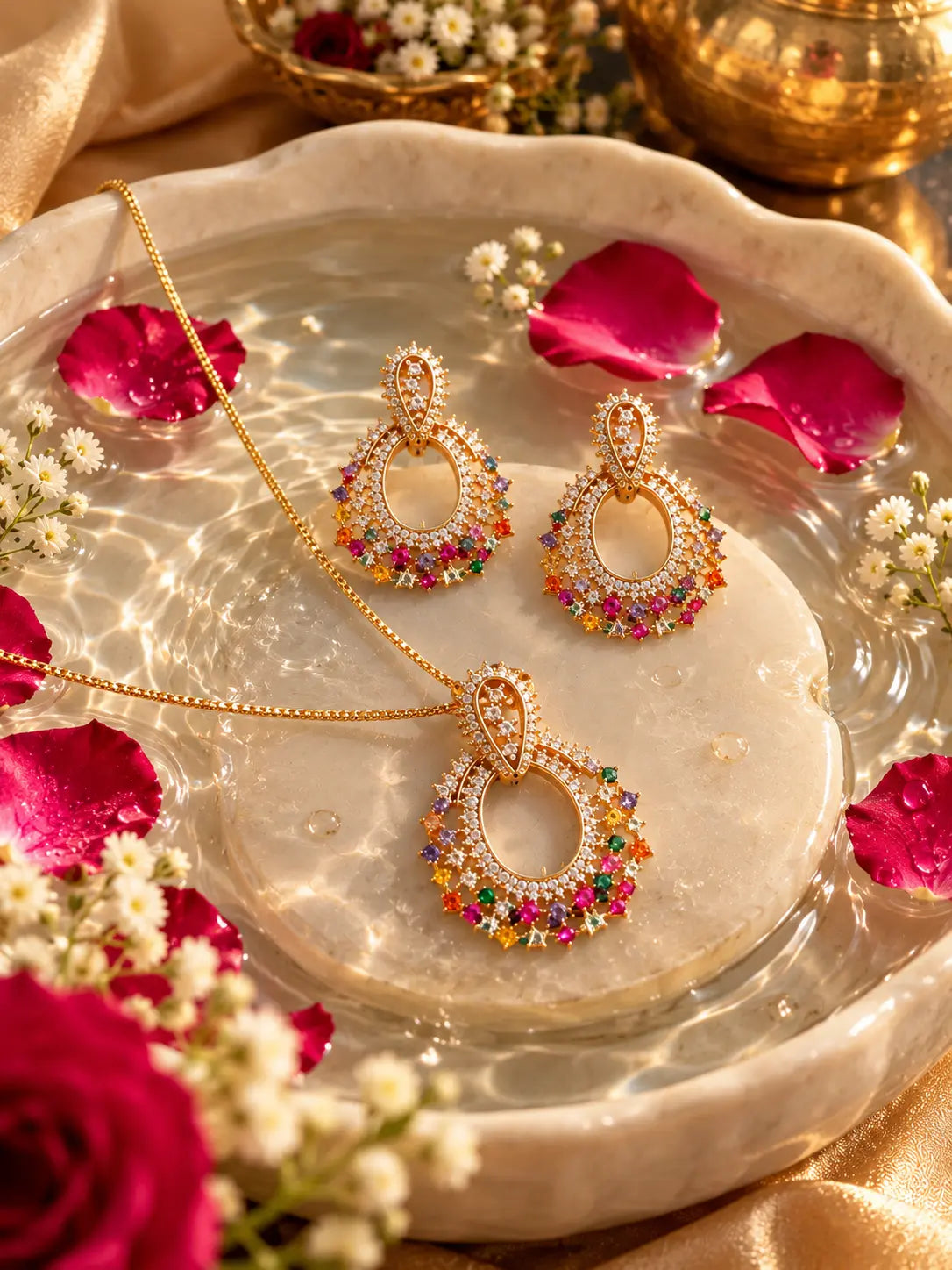 Rainbow Royale Multicolour Necklace Set with Earrings