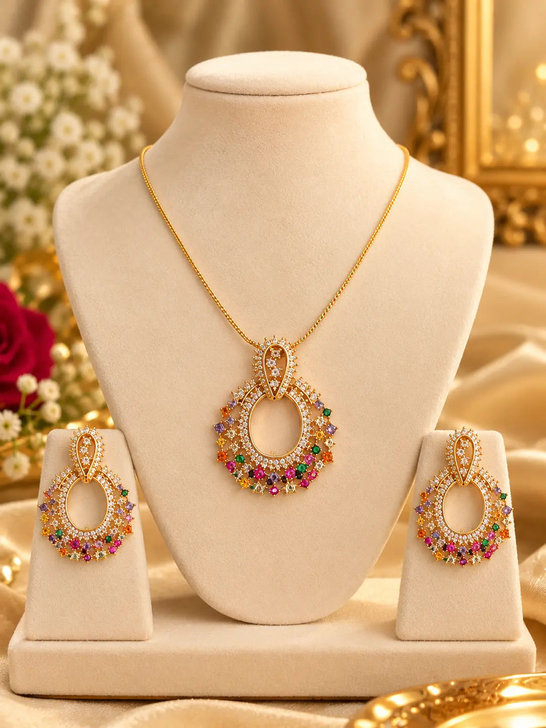 Rainbow Royale Multicolour Necklace Set with Earrings