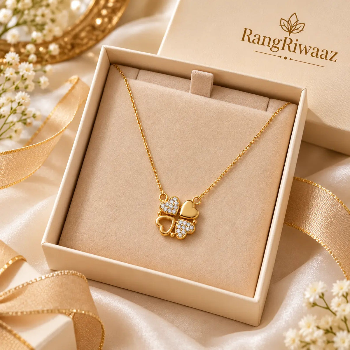 18K Gold Plated Anti Tarnish Magnetic Heart Pendant Necklace Chain