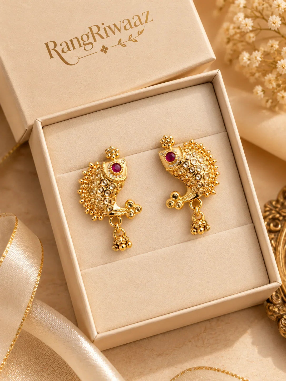 Fish design earrings in a RangRiwaaz gift box