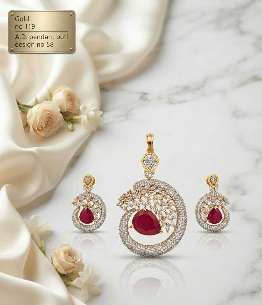 AD Ring Pendant Set with Pear Stone and Leaf Spray