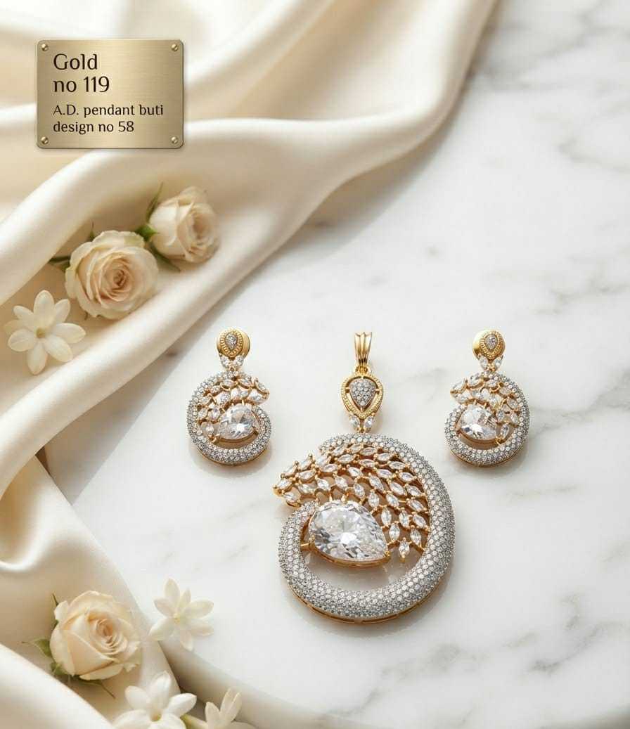 AD Ring Pendant Set with Pear Stone and Leaf Spray
