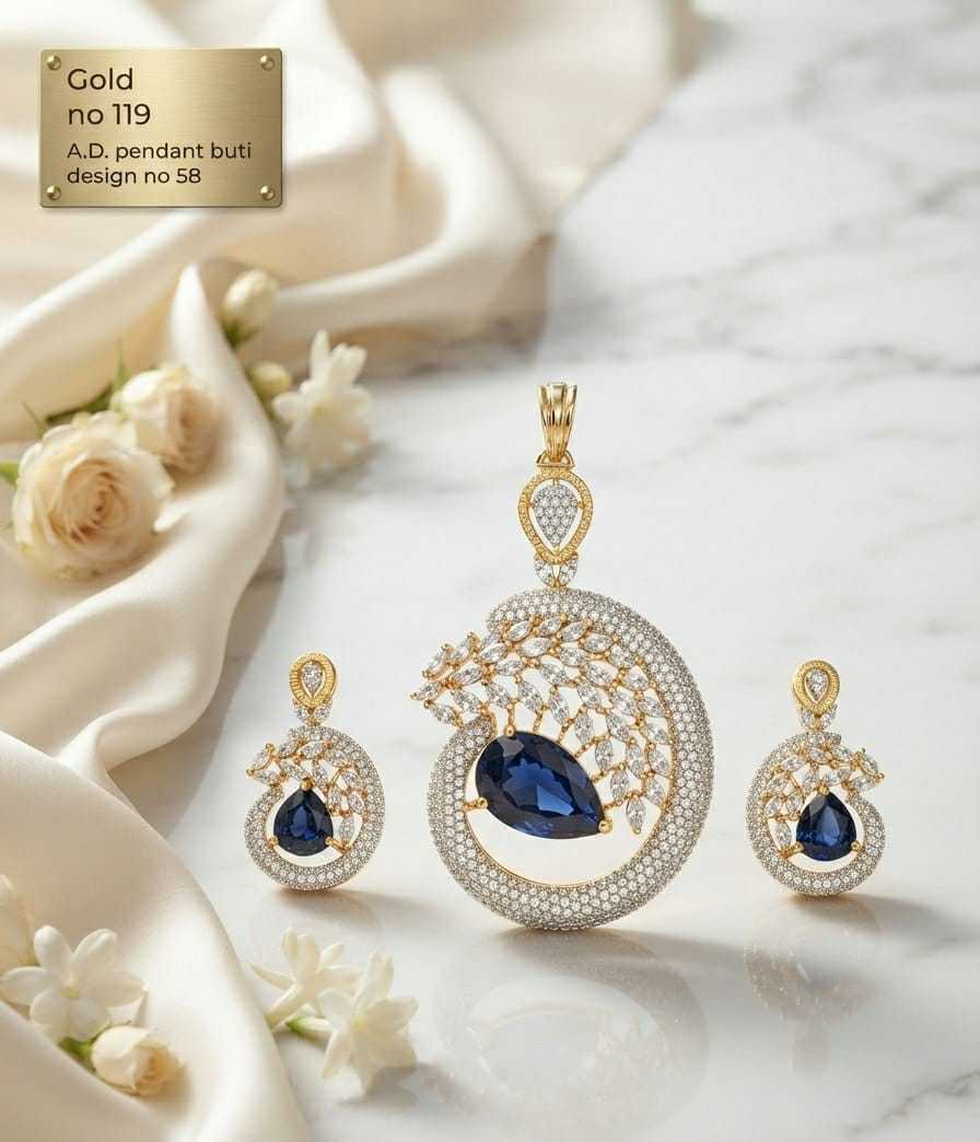 AD Ring Pendant Set with Pear Stone and Leaf Spray