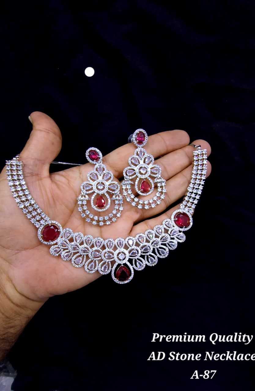 AD Stone Bridal Necklace with Ruby Accents
