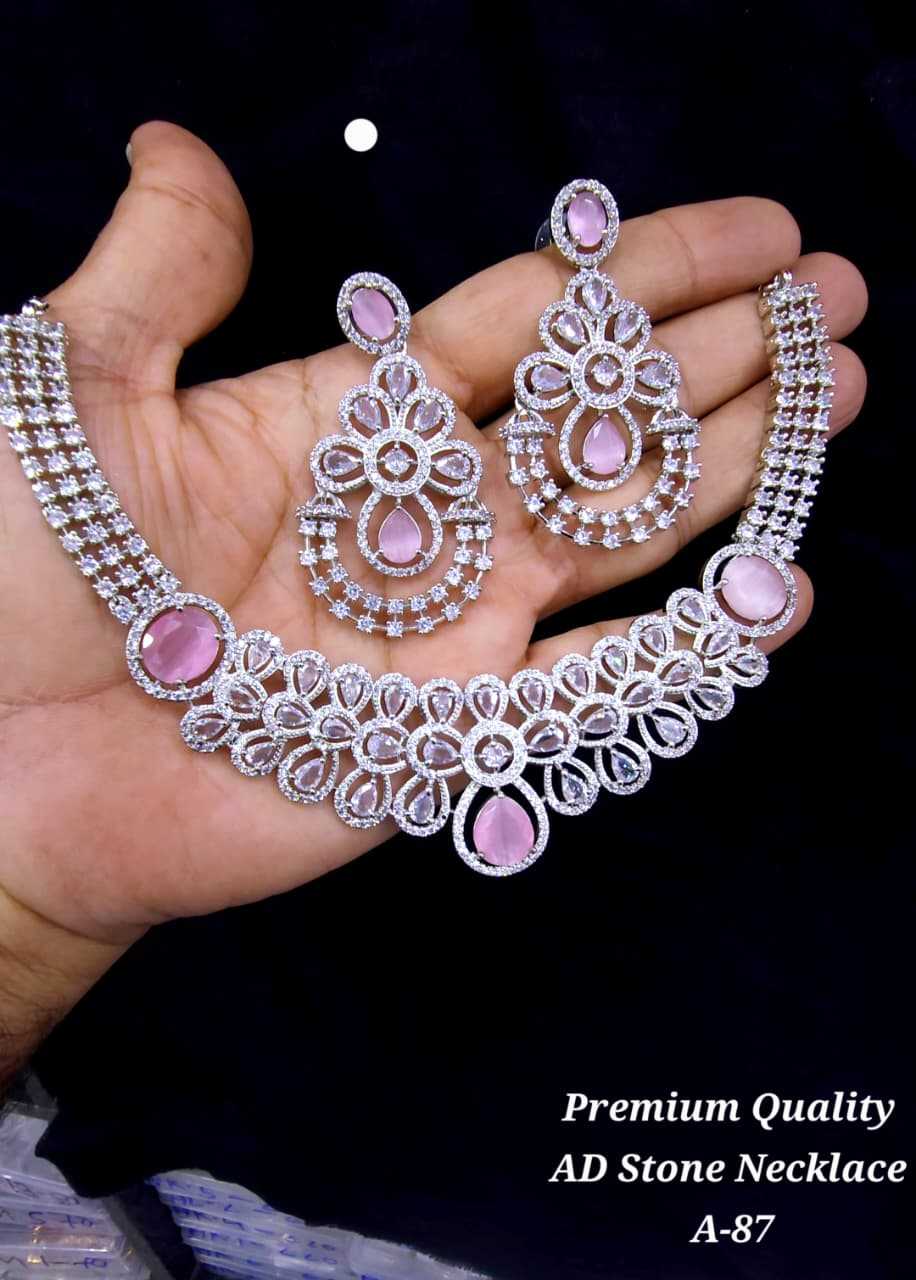 AD Stone Bridal Necklace with Ruby Accents