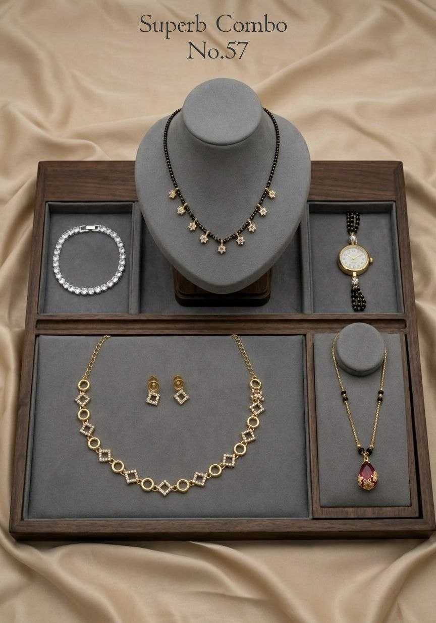 AD Stone Combo with Star Charm Mangalsutra and Bracelet Watch