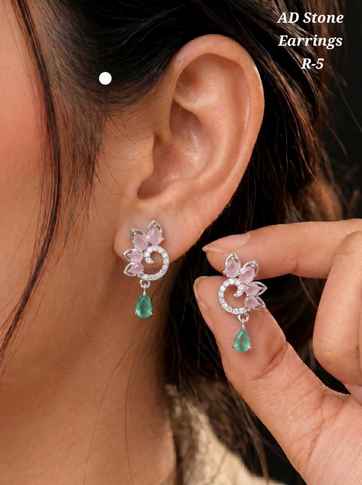 AD Stone Earrings in Pastel Silver Tone