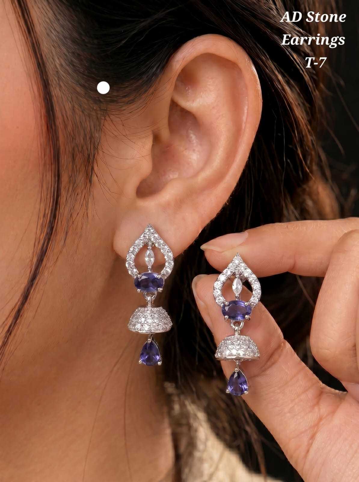 AD Stone Earrings in Silver Tone