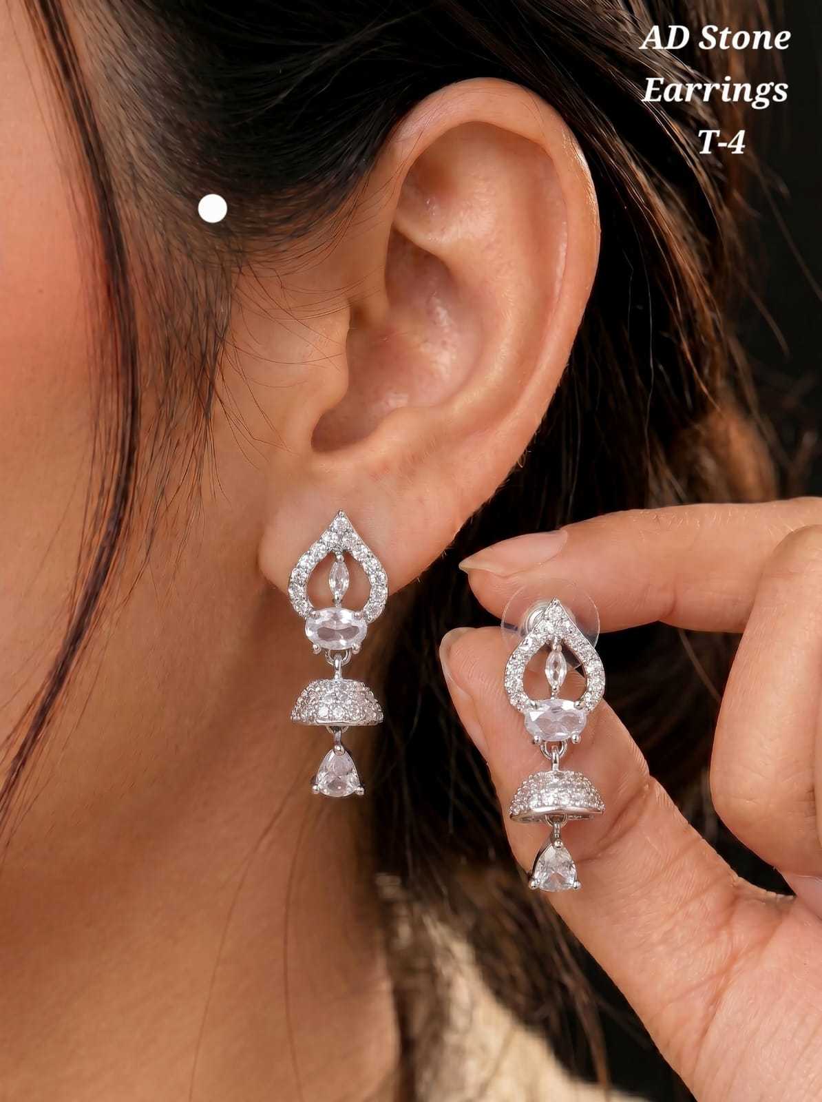AD Stone Earrings in Silver Tone