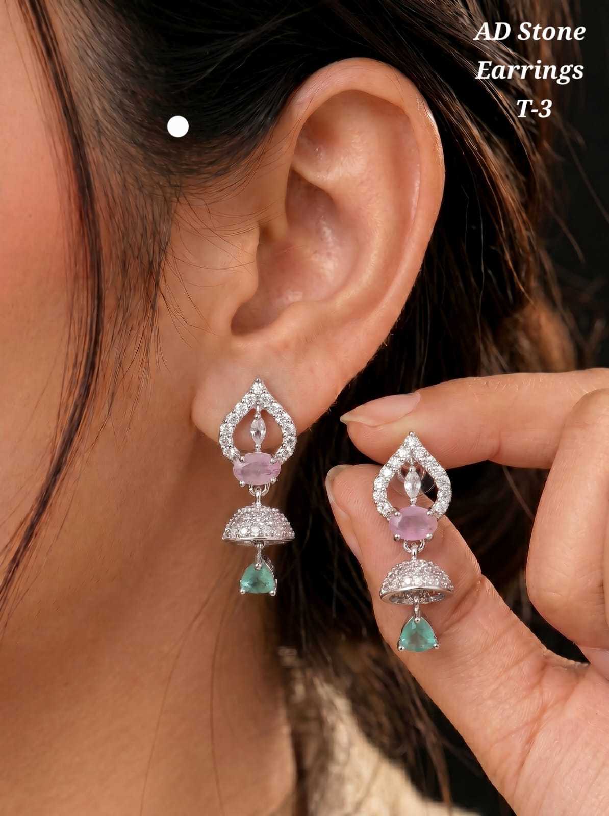 AD Stone Earrings in Silver Tone