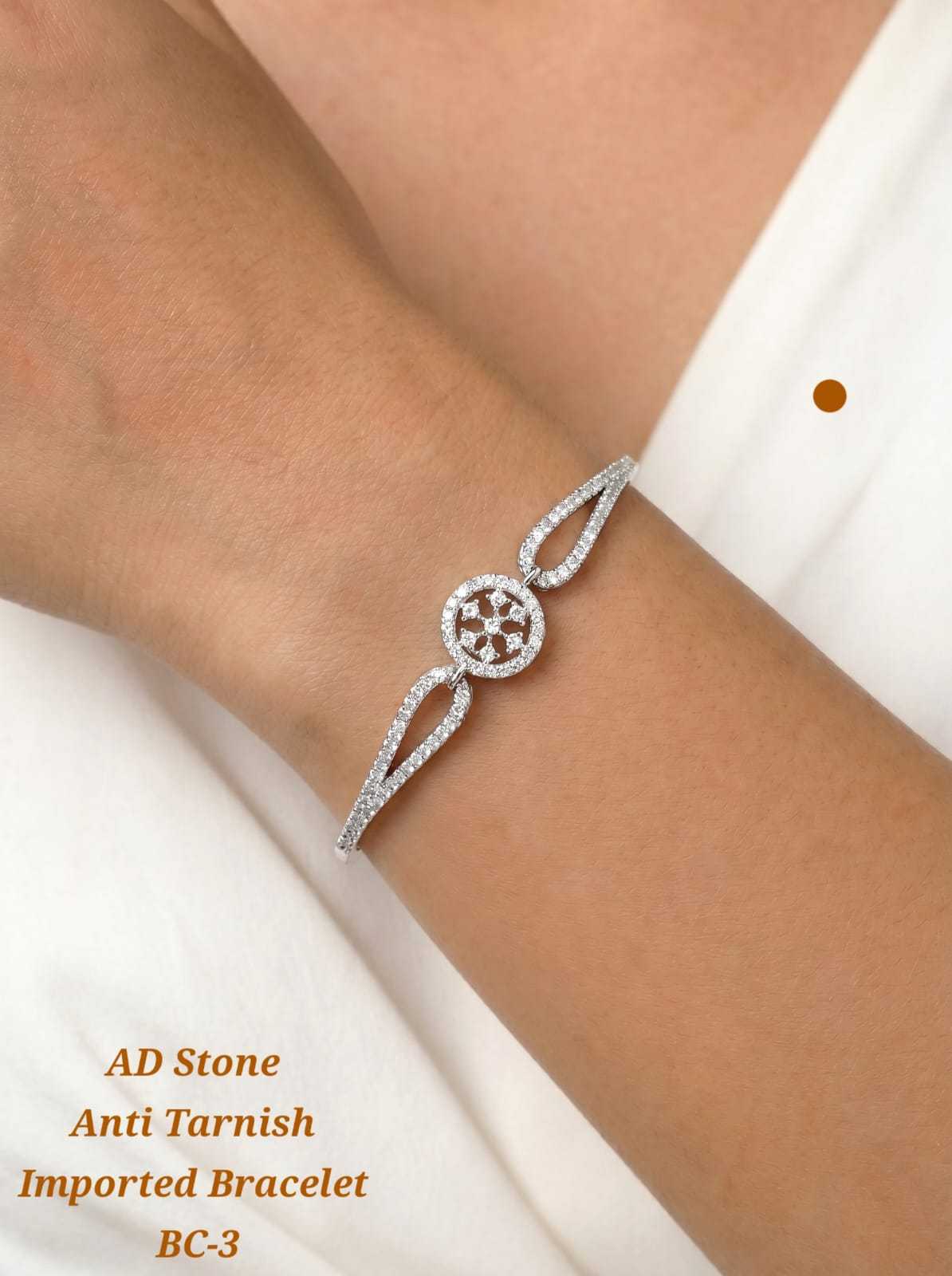 AD Stone Floral Bracelet in Silver Tone