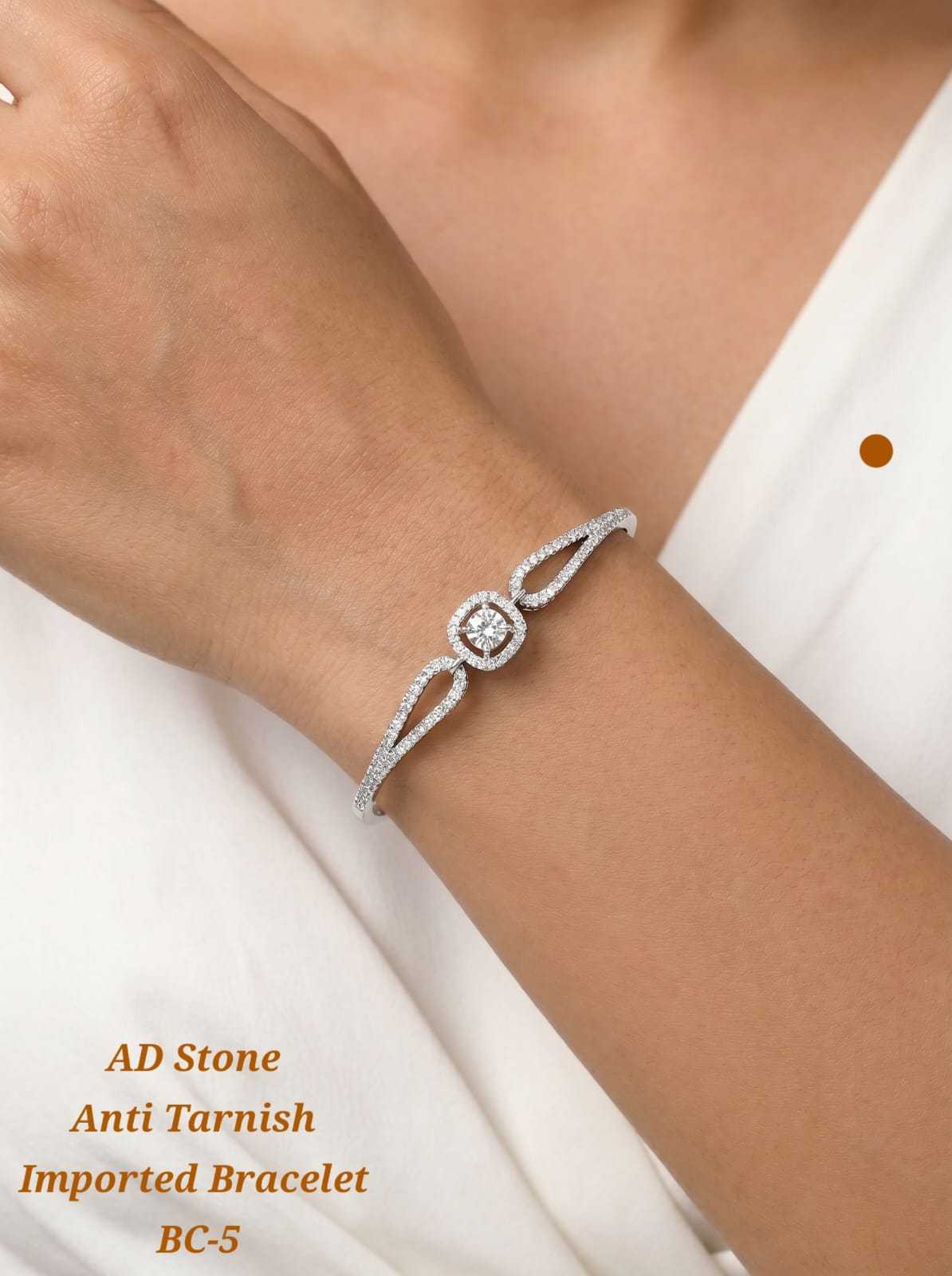 AD Stone Floral Bracelet in Silver Tone
