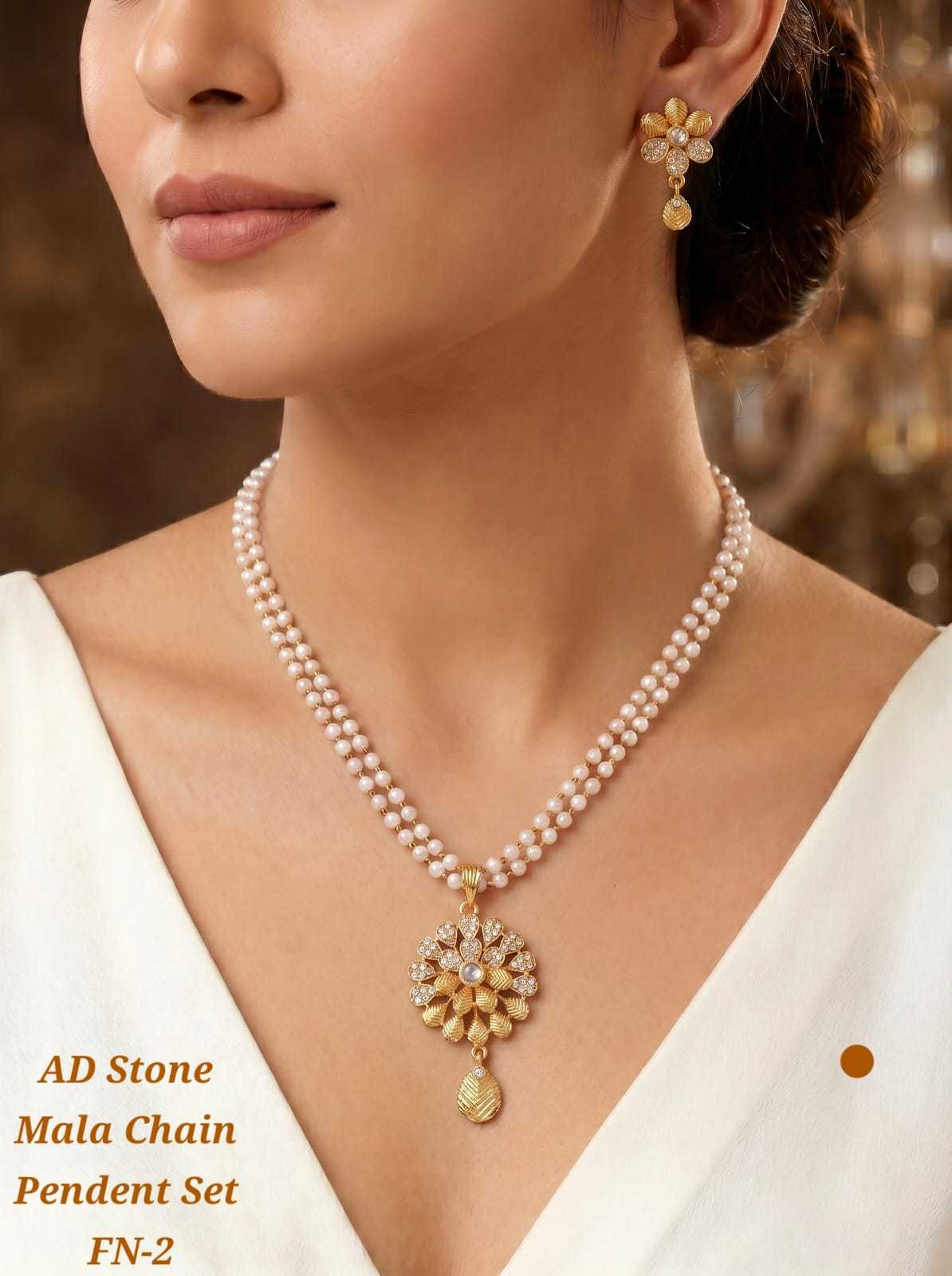 AD Stone Mala Chain Pendant Set with Pearls