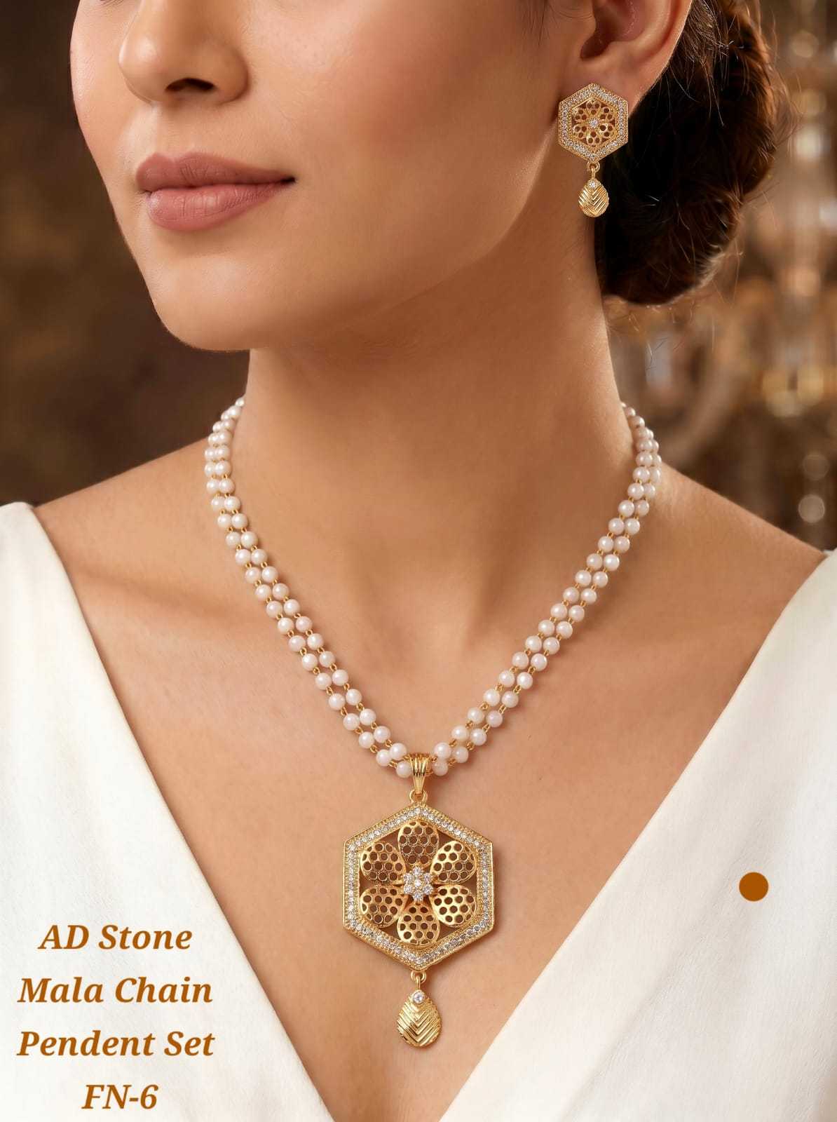 AD Stone Mala Chain Pendant Set with Pearls