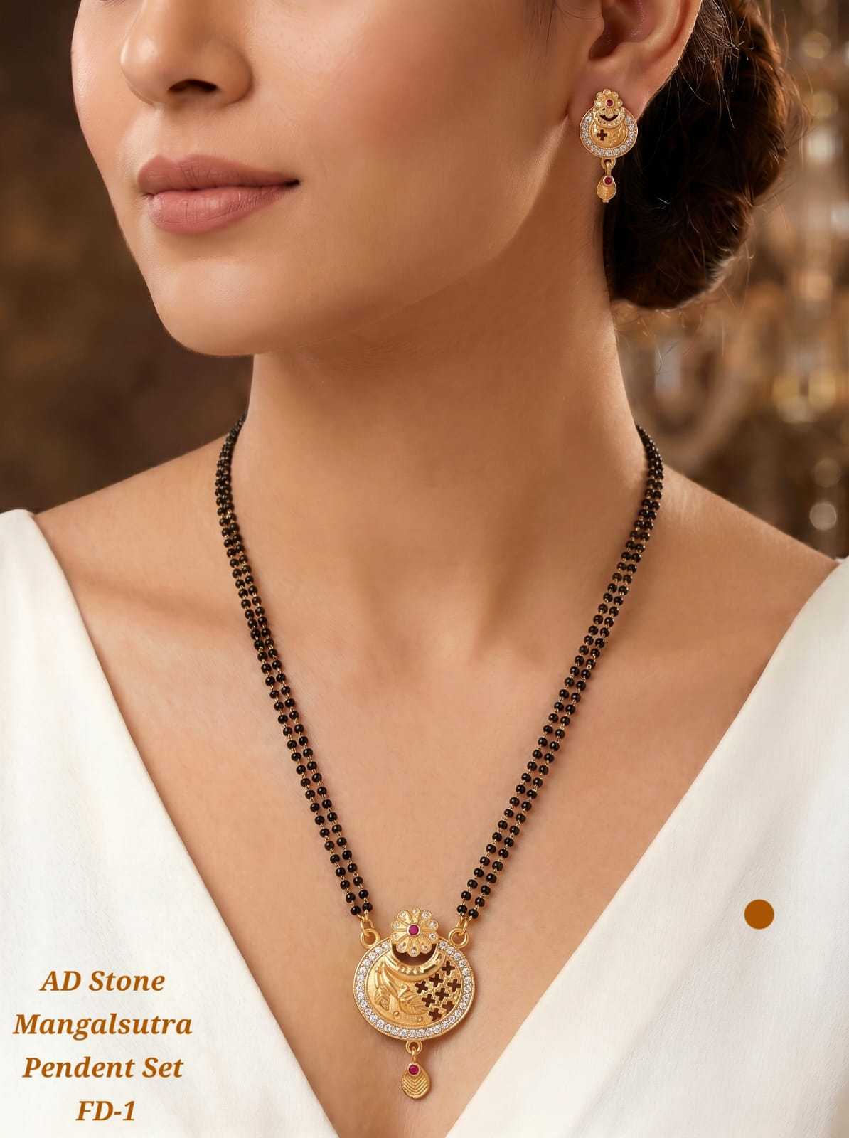 AD Stone Mangalsutra Pendant Set in High Gold
