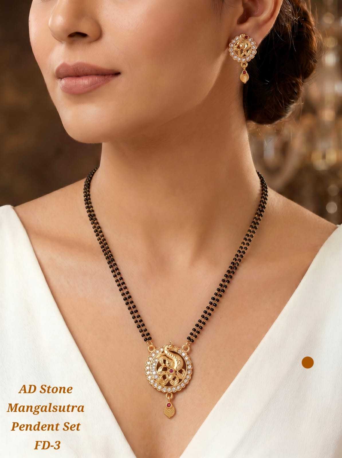 AD Stone Mangalsutra Pendant Set in High Gold