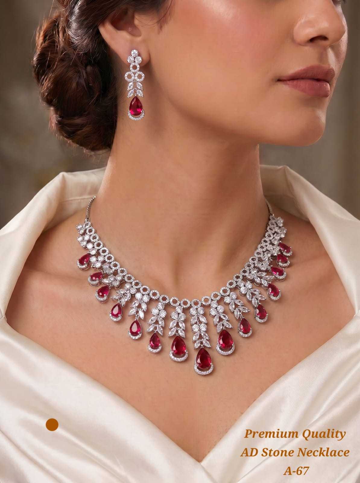 AD Stone Necklace with Coloured Teardrops