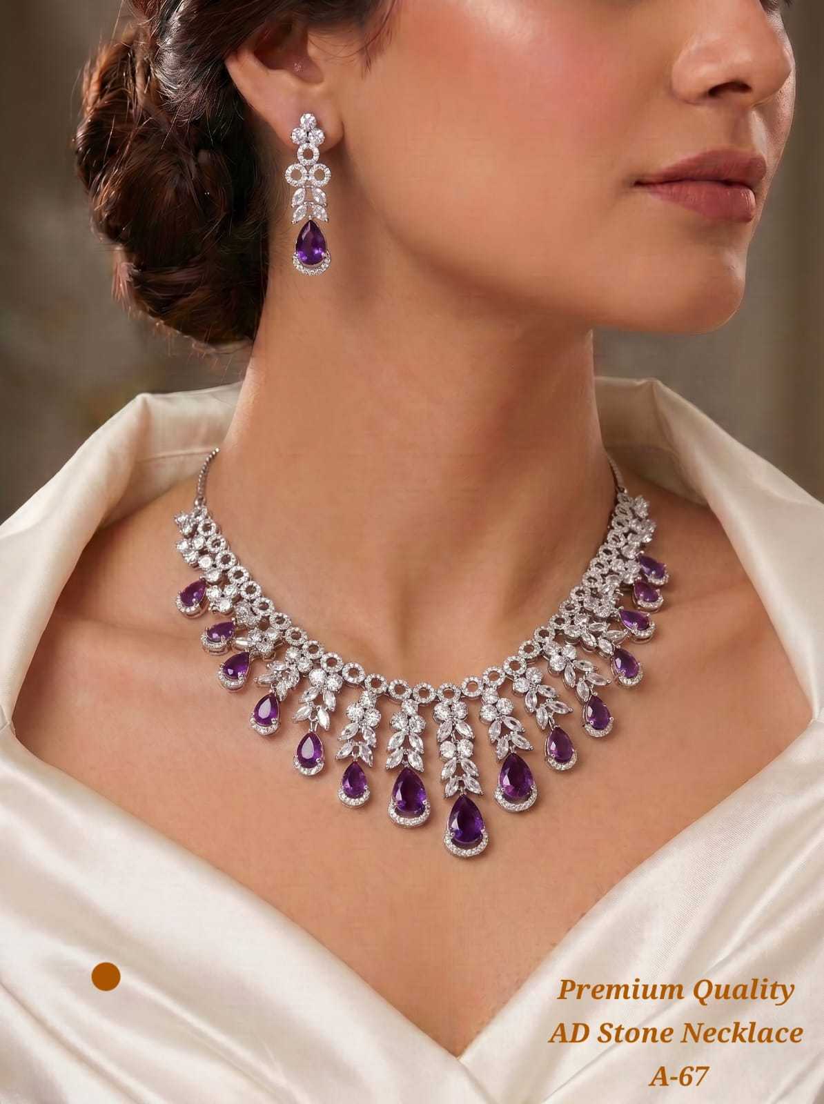AD Stone Necklace with Coloured Teardrops