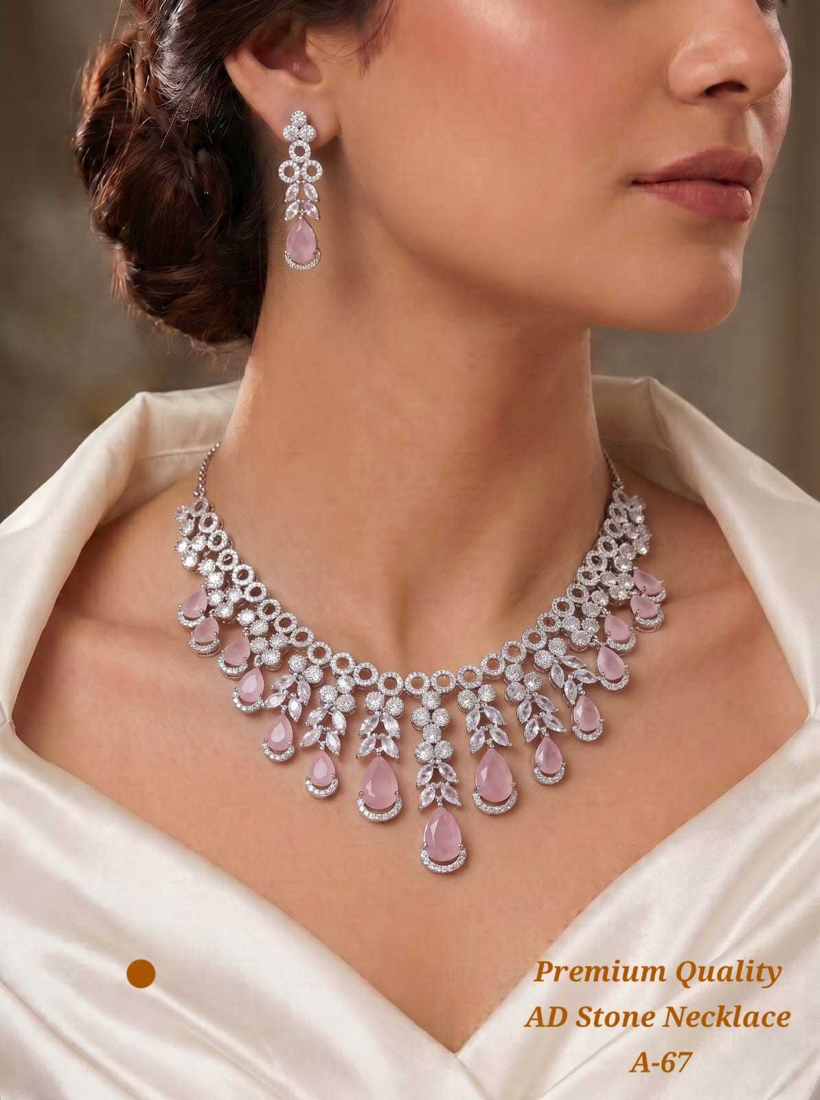 AD Stone Necklace with Coloured Teardrops