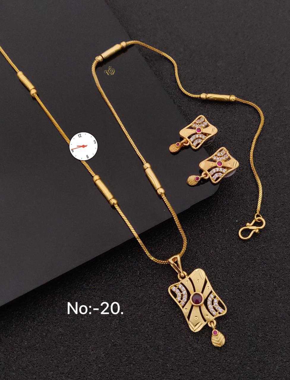 AD Stone Pendant Set with Geometric Pattern