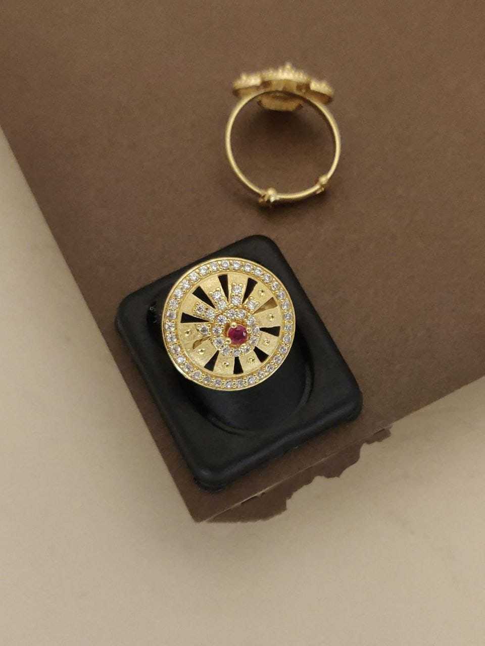 Adjustable AD Stone Cocktail Ring with Ruby Centre