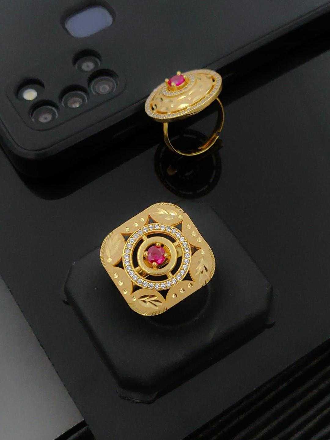Adjustable AD Stone Cocktail Ring with Ruby Centre