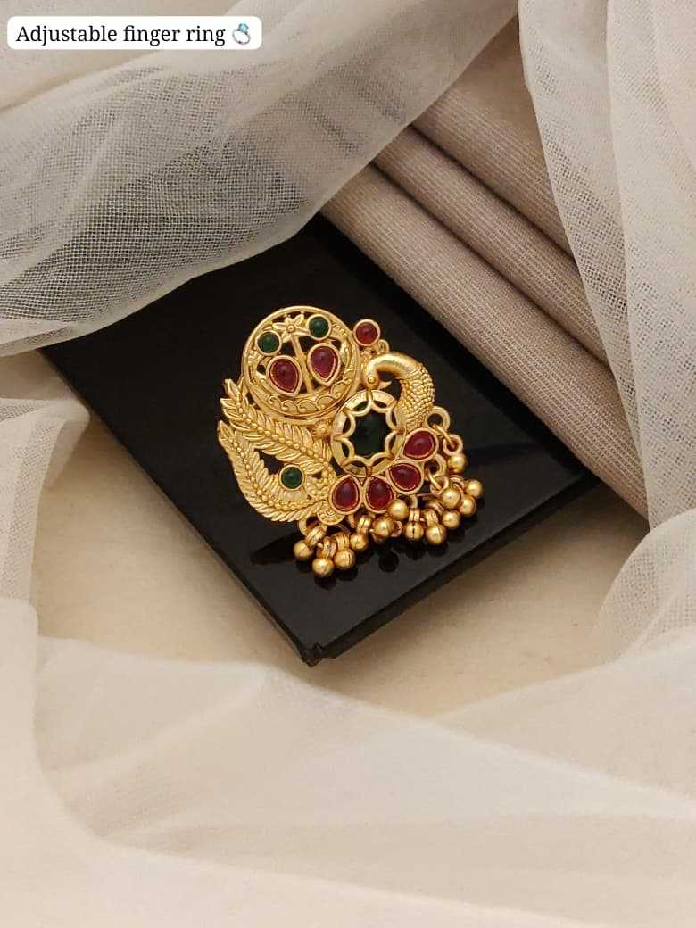 Adjustable Peacock Finger Ring in Kundan