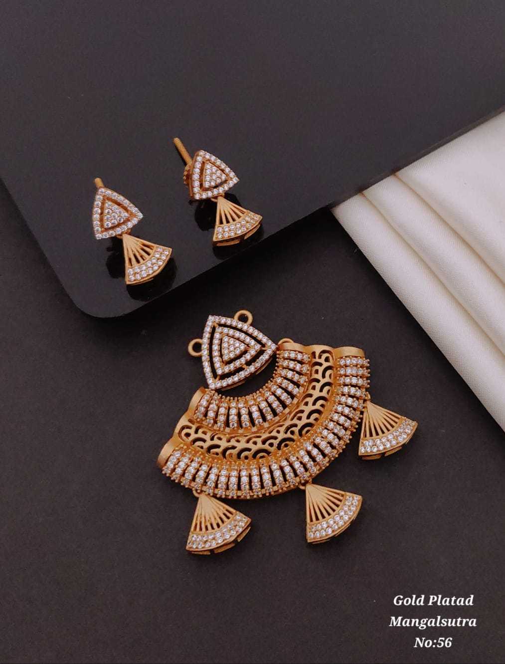 American Diamond Fan Mangalsutra Pendant with Earrings