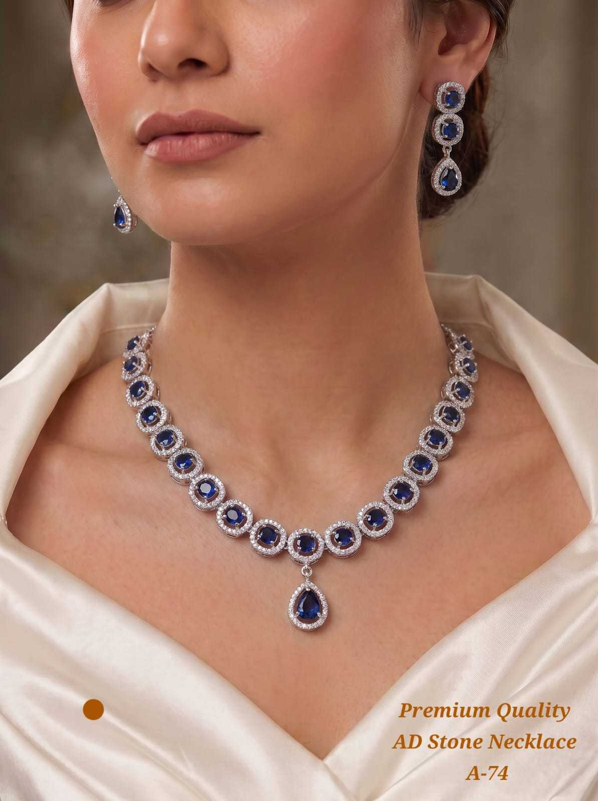 American Diamond Halo Necklace Set