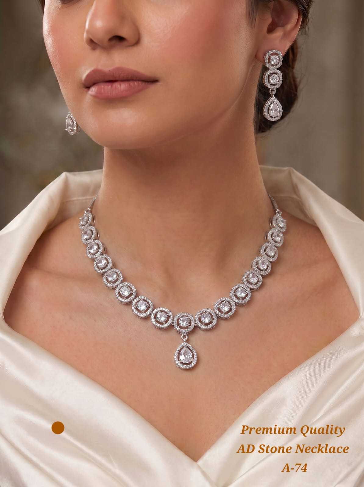 American Diamond Halo Necklace Set