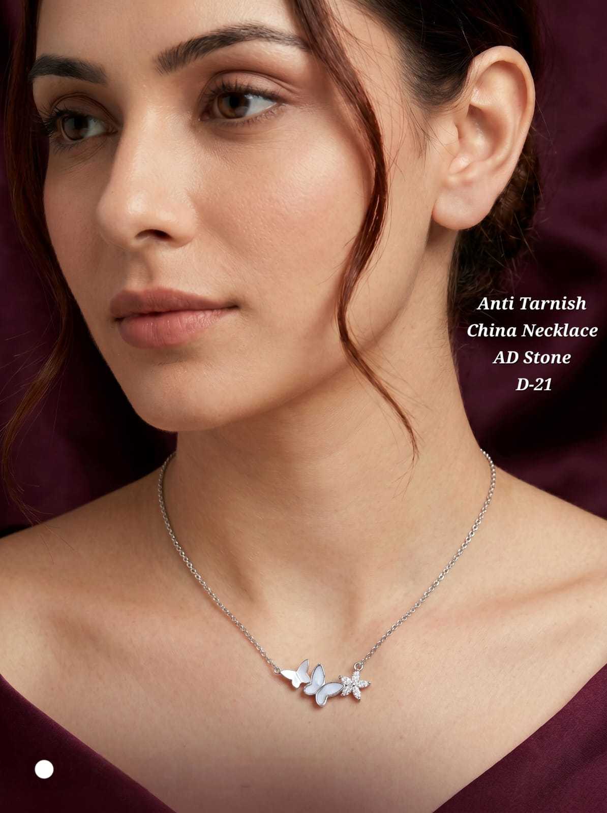 Anti Tarnish AD Stone Necklace in Silver Tone