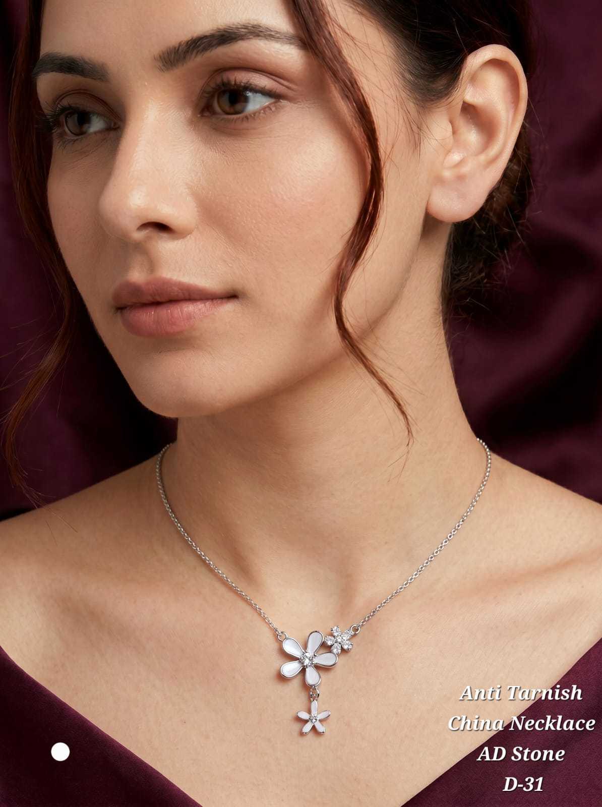 Anti Tarnish AD Stone Necklace in Silver Tone