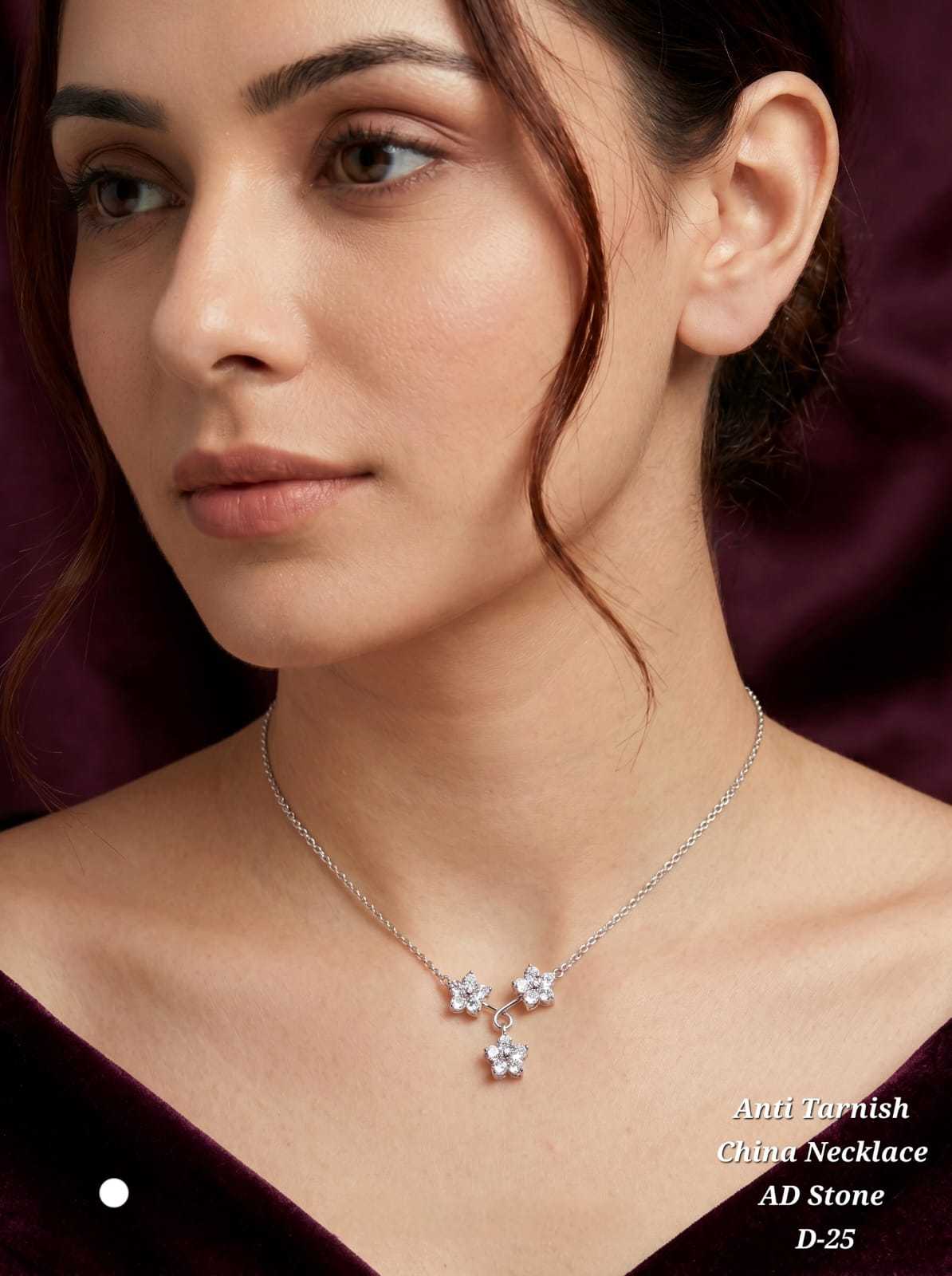 Anti Tarnish AD Stone Necklace in Silver Tone