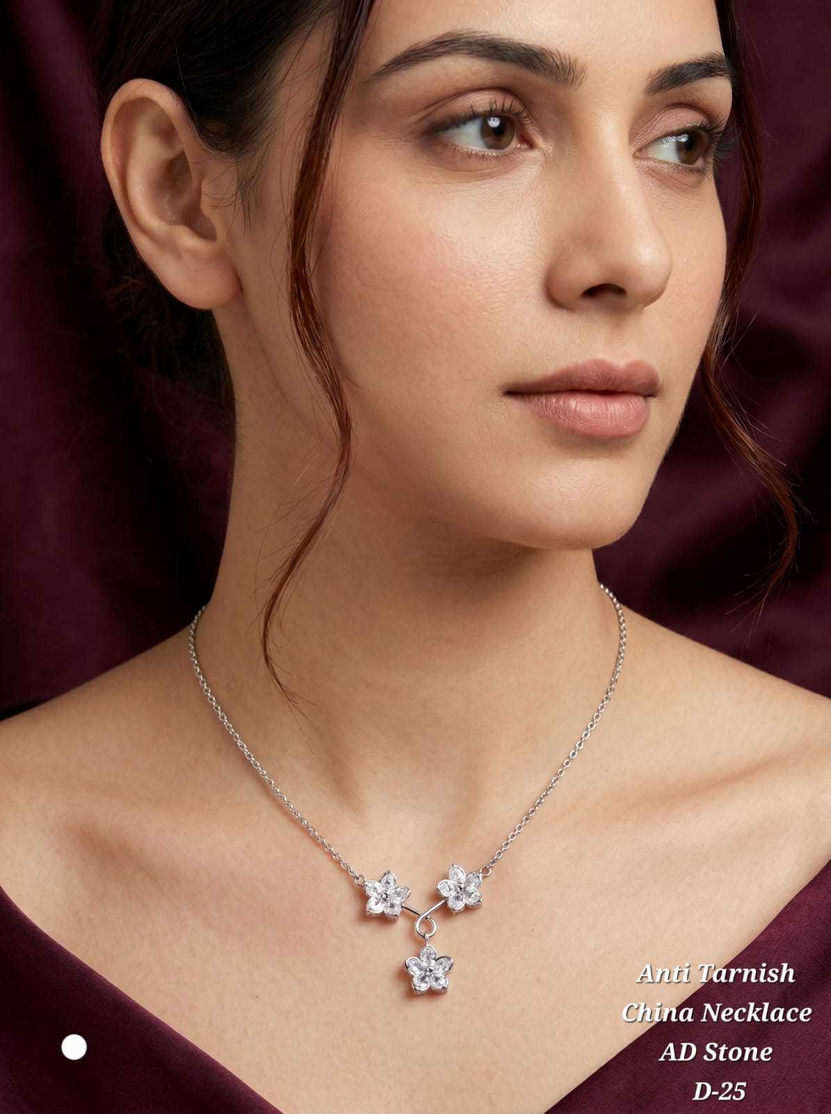 Anti Tarnish AD Stone Necklace in Silver Tone