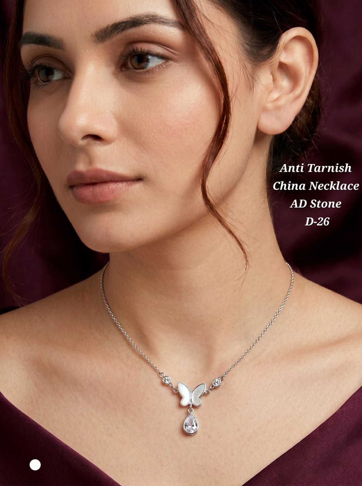 Anti Tarnish AD Stone Necklace in Silver Tone