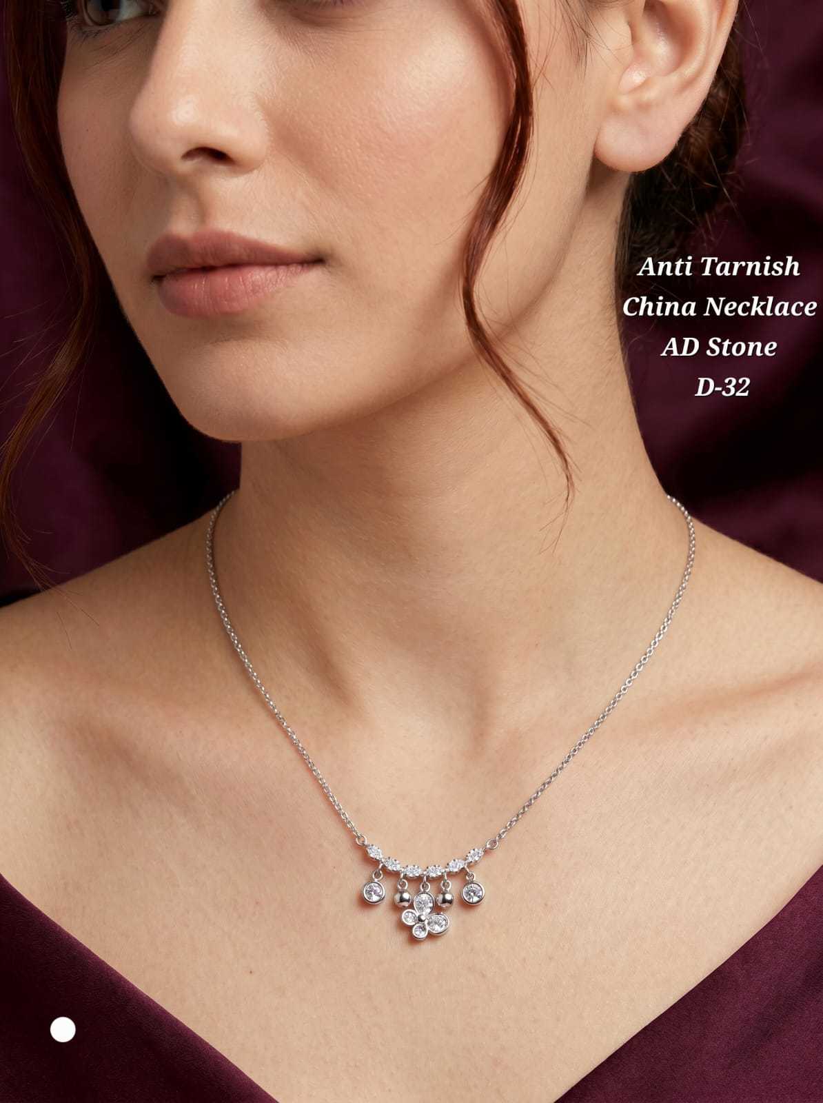 Anti Tarnish AD Stone Necklace in Silver Tone