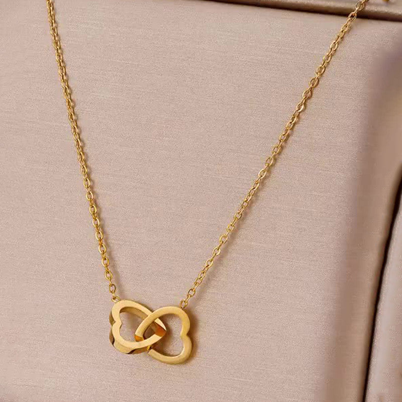 Heart Duo Combo: Pink CZ Heart & Interlocked Hearts Pendants