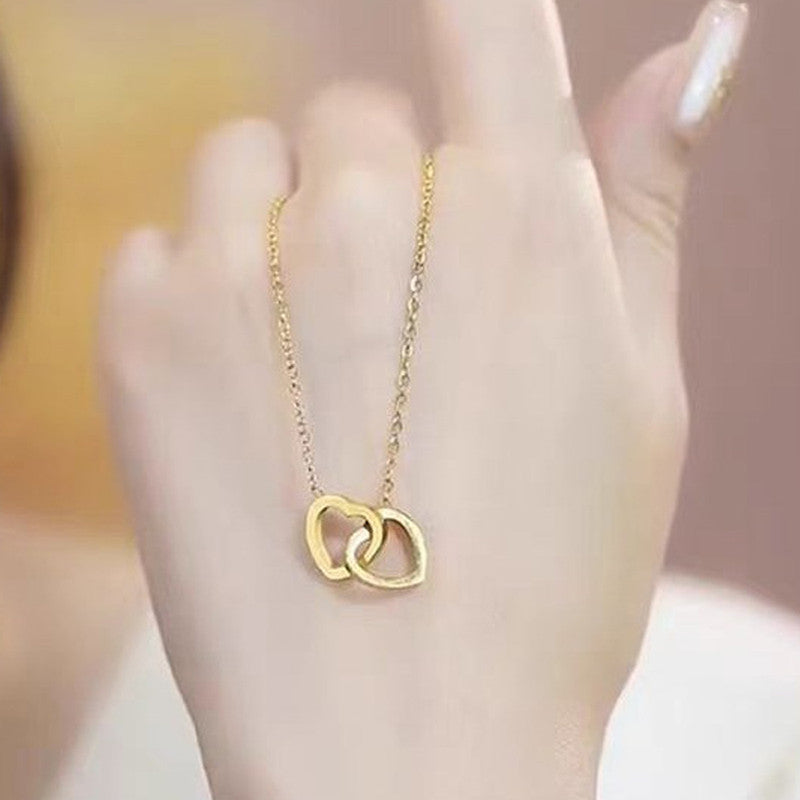 Anti-Tarnish Interlocked Hearts Pendant Necklace