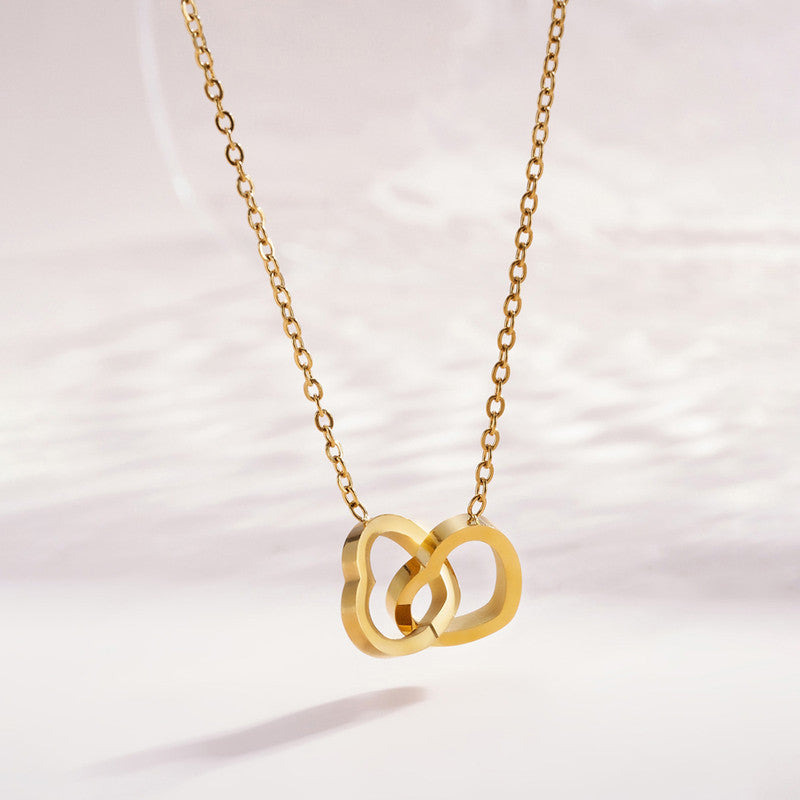 Anti-Tarnish Interlocked Hearts Pendant Necklace
