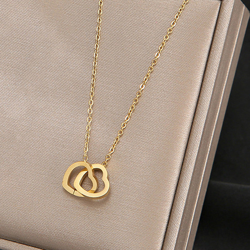 Anti-Tarnish Interlocked Hearts Pendant Necklace