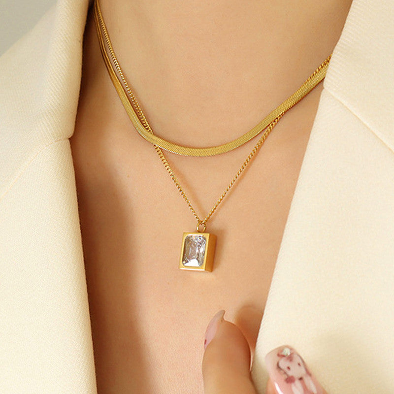 Statement Pair Combo: Layered Snake Chain Necklace & Pink CZ Heart
